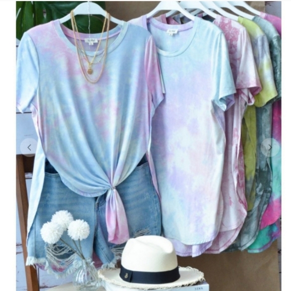 Green and pink tie-dye short sleeve top - Picture 6 of 11
